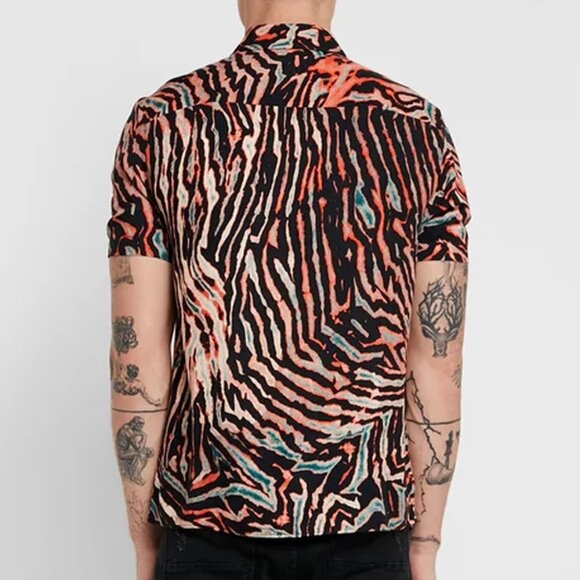 Topman Slim Fit Tiger Animal Print Shirt Sleeve Button Up Shirt, Mens Small - Picture 3 of 4